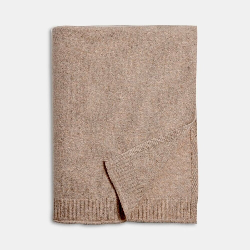 Aqua Cashmere Throw Blanket in Wheat
